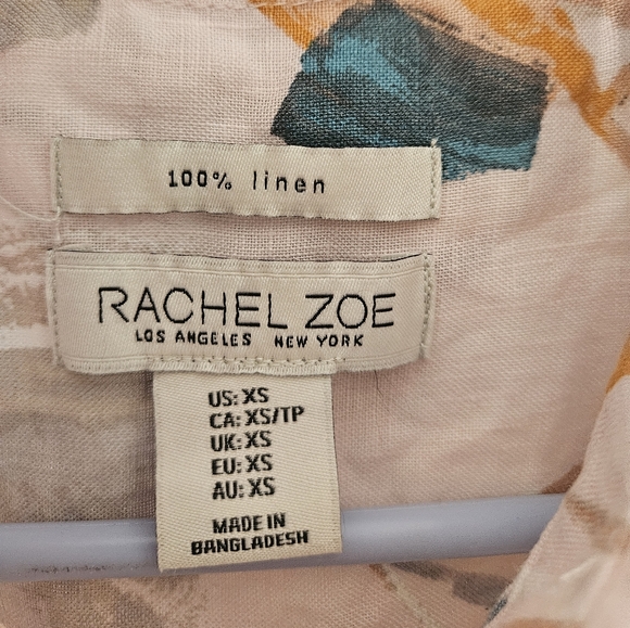 Rachel Zoe 100% Linen Shirt Dress Size XS Floral Loose Fit Casual Pockets - Picture 2 of 5